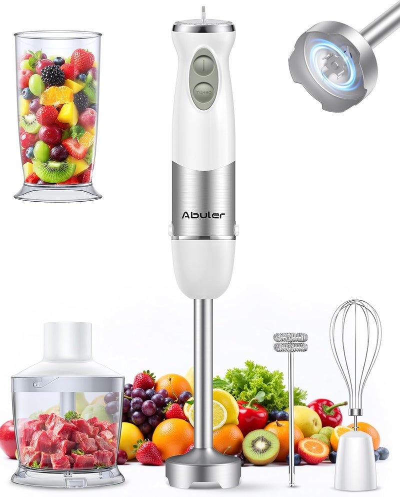 Abuler Immersion Blender Handheld 1000W 5 in 1 Corded Stick Hand Blender Kitchen with 12 Speed, BPA-Free, Mixing Beaker, Chopper, Whisk, Milk Frother, Perfect Emulsifier for Soup, Baby Food, Sauce, Puree - Image 1